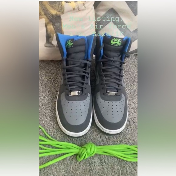 NIKE AIR FORCE ONE MID CASUAL ATHLETIC GRAY BLUE GREEN SNEAKERS MENS SHOES - Picture 4 of 9